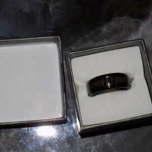 Black 9MM Titanium Men's Wedding Band Dark Zebra Koa Rosewood Inlay Size 11 NEW